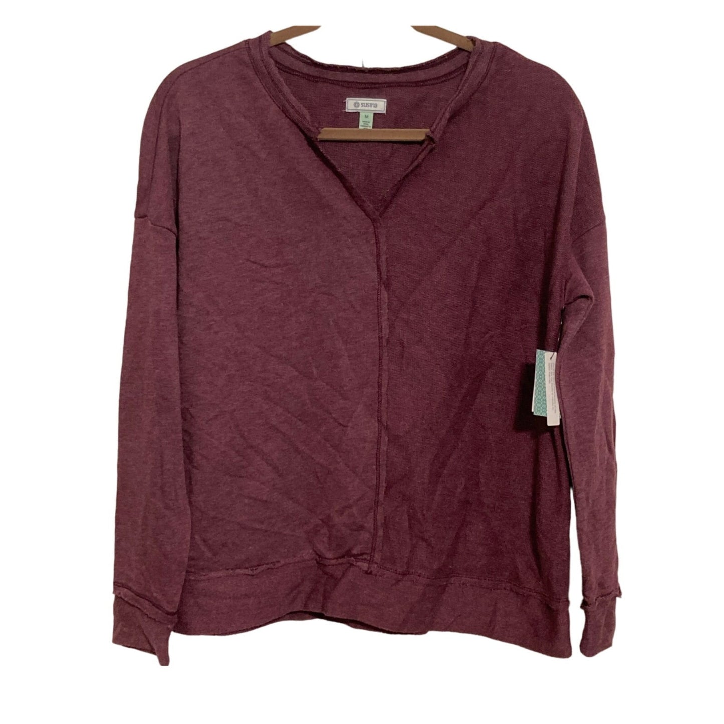 NWT Susina Long Sleeve Shirt Top Raw Hem Edges Sz Medium in Burgundy Fig