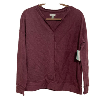 NWT Susina Long Sleeve Shirt Top Raw Hem Edges Sz Medium in Burgundy Fig