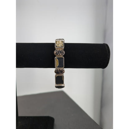 Vintage Silver Tone Geometric Stretchy Panel Bracelet Academia boho gothic