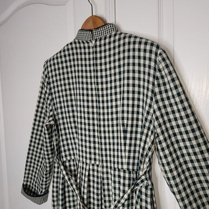 Vintage Plaza South Green Gingham Check Midi Dress Large Frog Closures Medium