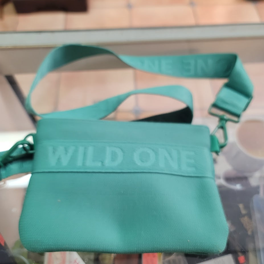Wild One Spruce Green Recycled Knit Crossbody Treat Pouch Dog Walking Bag