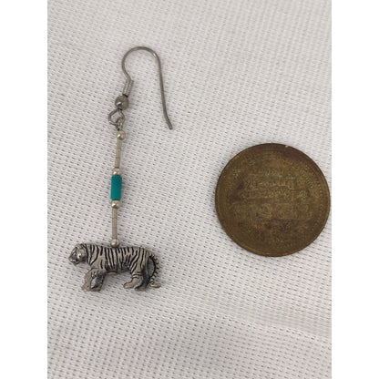 Vintage Southwestern Style Bengal Tiger Turquoise Accented Dangle Earrings