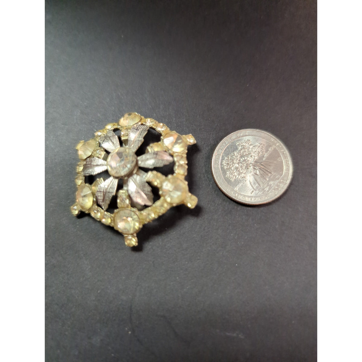 Formal MCM Starburst Floral Rhinestone Brooch Pin Silver Tone Vintage wedding