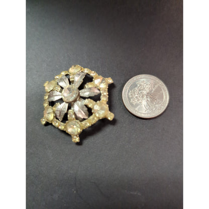 Formal MCM Starburst Floral Rhinestone Brooch Pin Silver Tone Vintage wedding