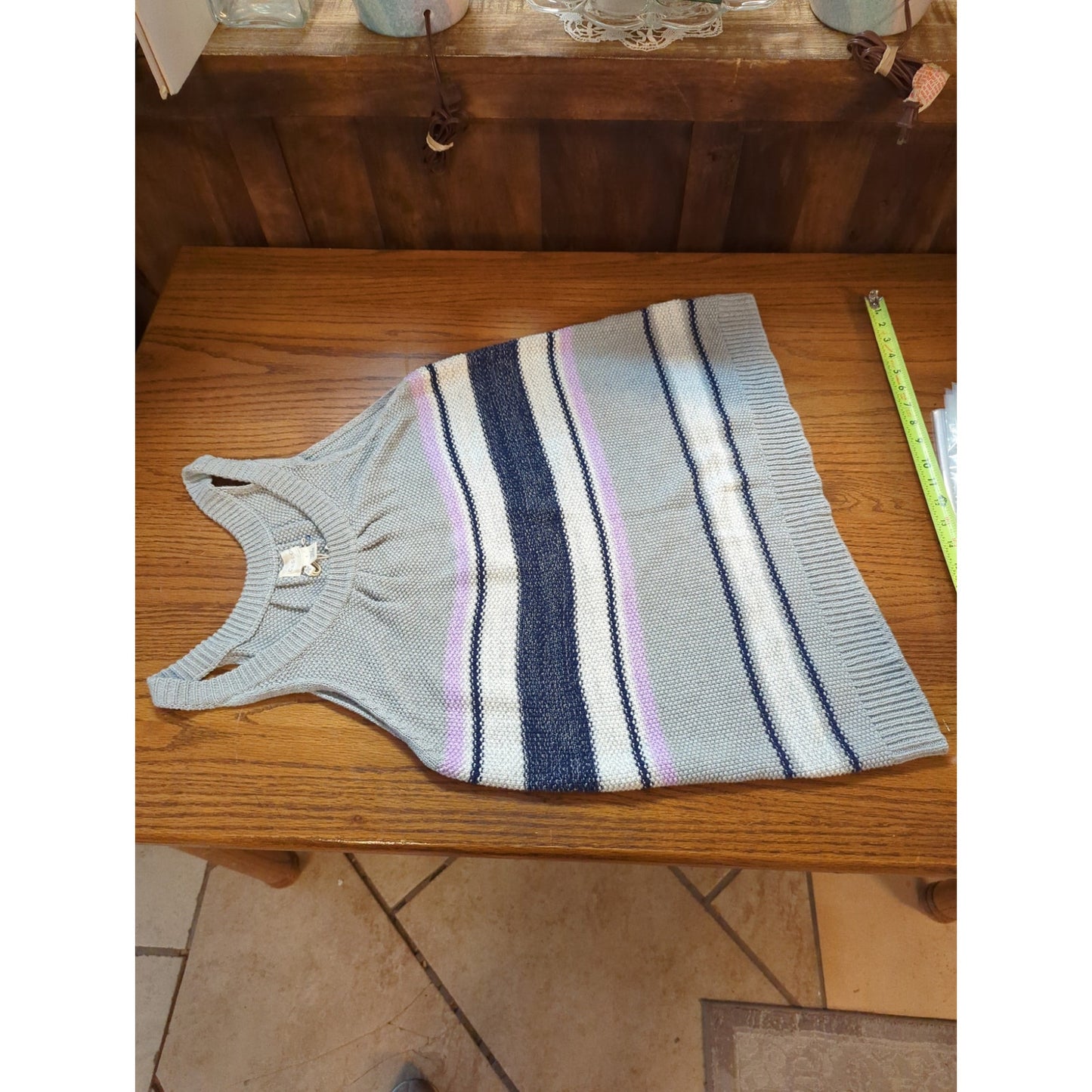 Caslon NWT Grey Striped Knit Swing Tank Top Size Large Textured Sleeveless