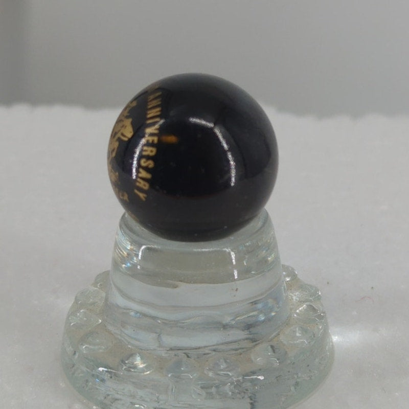 Vintage Winchester Repeating Arms Glass Marble Black Gold Emblem Shooter 1" #AB