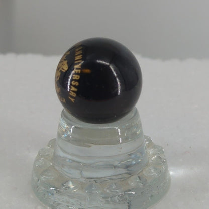 Vintage Winchester Repeating Arms Glass Marble Black Gold Emblem Shooter 1" #AB