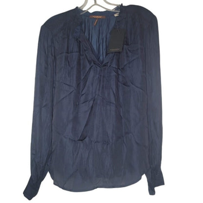 Scotch & Soda Blue Size Medium Blouse Top Long Sleeve $115 Style 158921 Ruffle