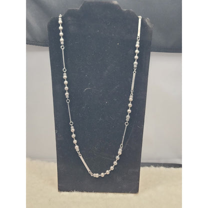 Vintage Silver 19" Beaded Station Long Layering Necklace Minimalist Modernist
