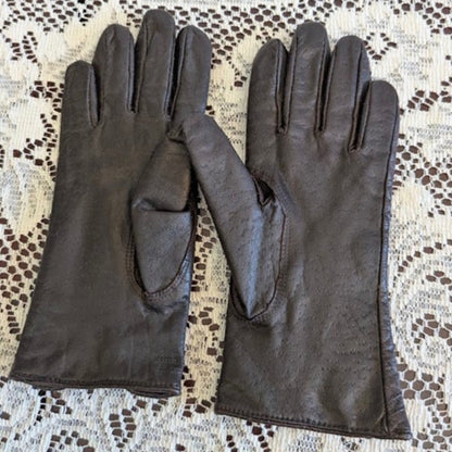 Vintage Aris Brown Leather Gloves WPL 9522 Size 6.5 Acrylic Lined Stitching