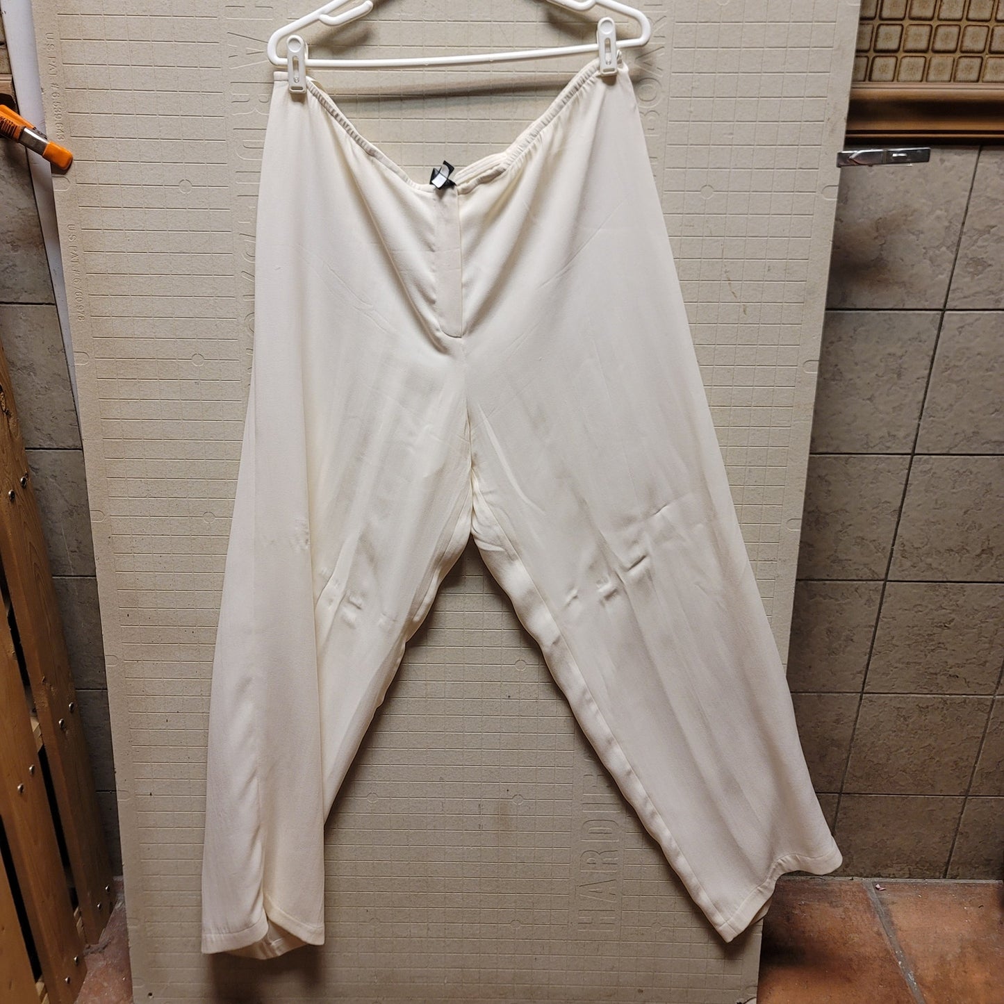 Eileen Fisher pants Womens Size XL Silk blend Slacks Trousers Button Waist Cream