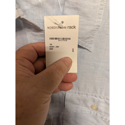 Nordstrom Medium Blue Twill Button Up Pockets Linen Blend long Sleeve top shirt