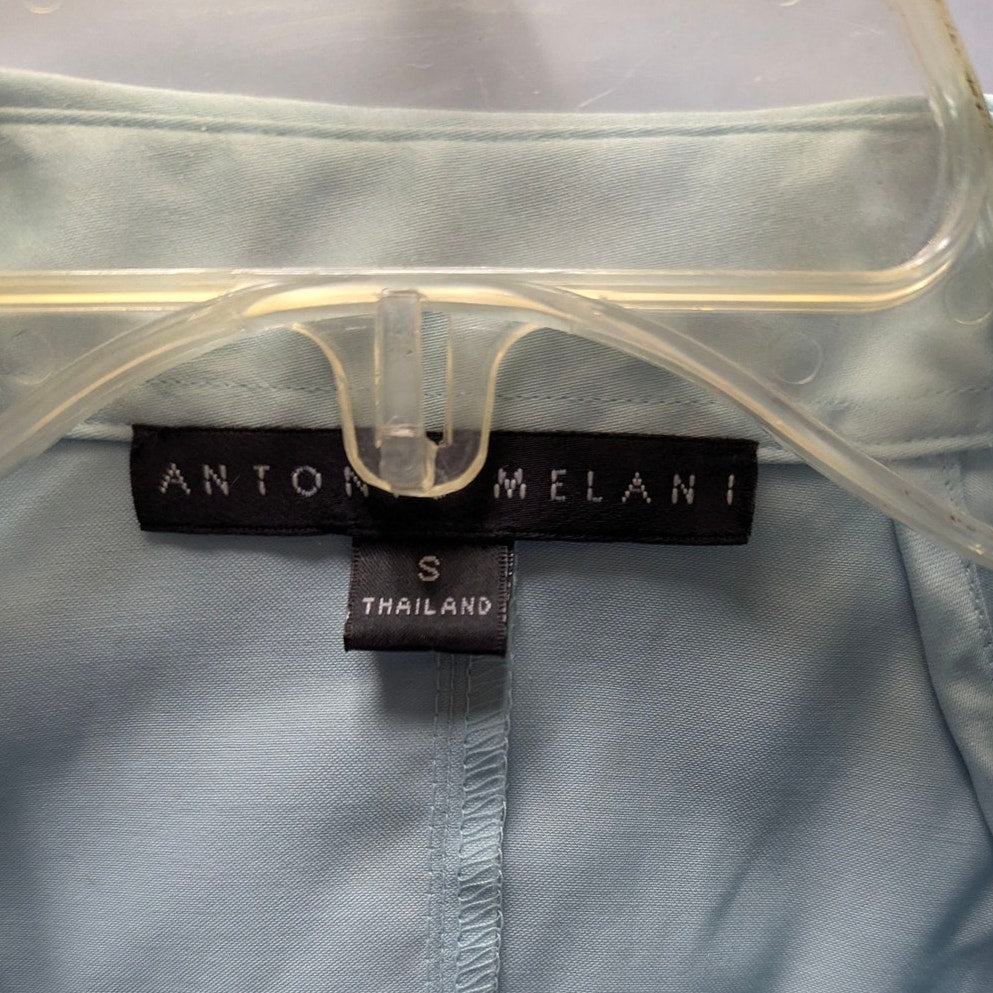 Antonio Melani Cap Sleeve Button Up Shirt small Ice Blue Cotton Blend Blouse