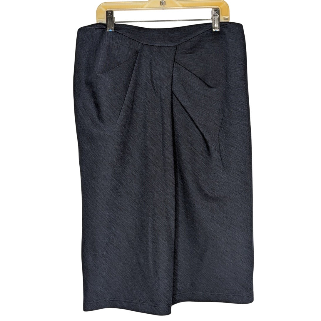 Paule Ka Pencil Wiggle Career Blue skirt Size 10 US FR 42 Wool Ruched Front NICE