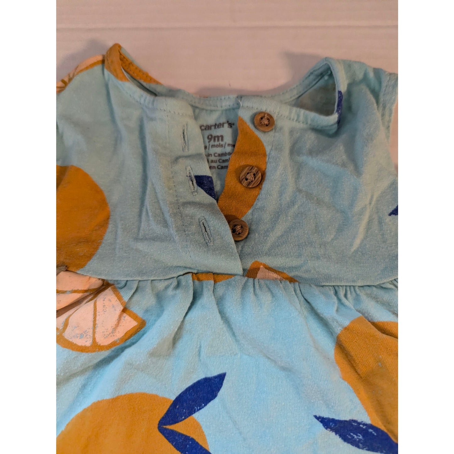 Carter's Blue Orange Citrus Fruit Print Tiered Sleeveless Baby Dress 9 Months
