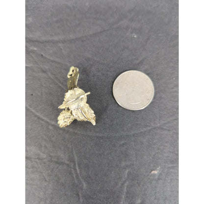 Vintage Gold Tone Textured Wheat Sheaf Leaf Brooch Pin Floral Jewelry