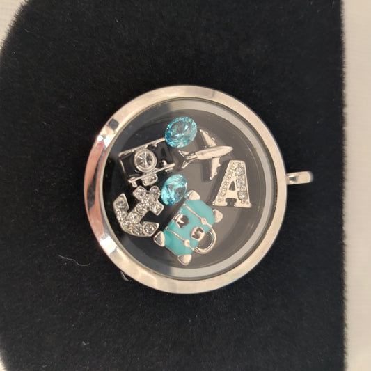 Stainless Steel Floating Memory Locket Travel Theme Charms Pendant