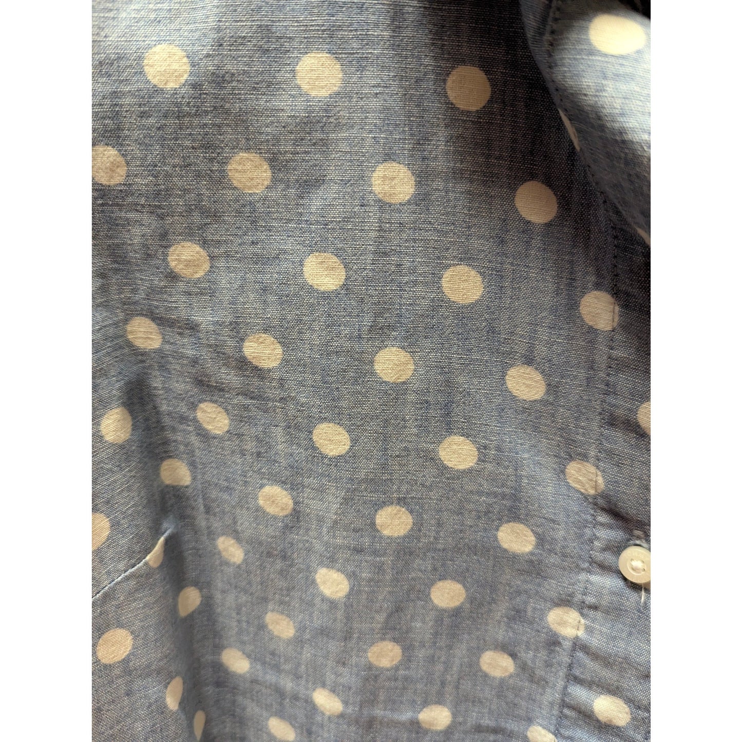 Tommy Hilfiger Blue White Polka Dot Chambray Button-Down Shirt Top Small NEW y2k