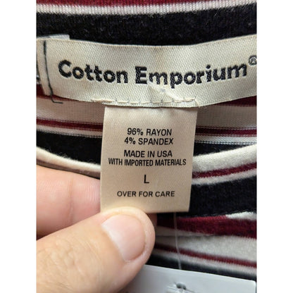 Cotton Emporium Multi-Stripe Short Sleeve Ribbed Tee Large NEW Summer Casual