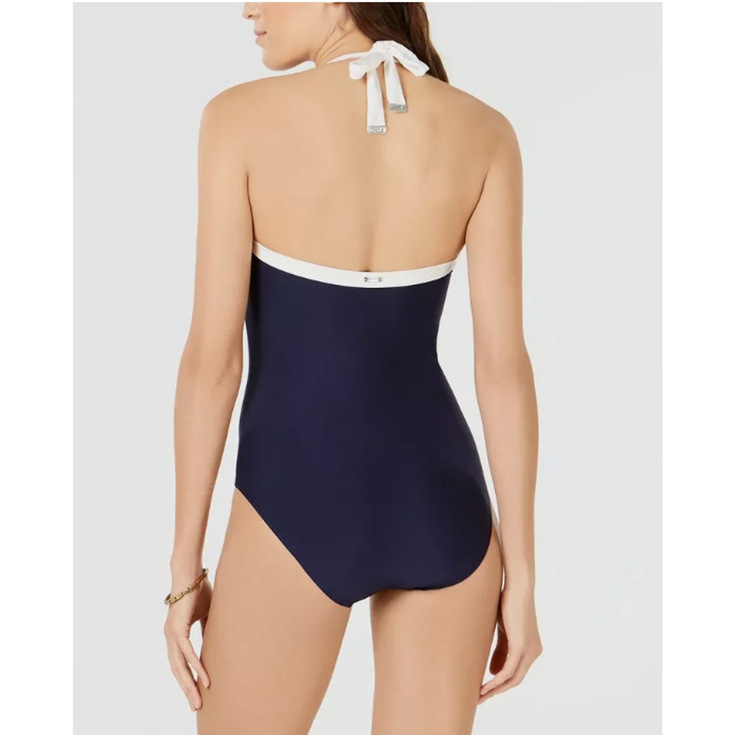 DKNY NEW Swimsuit Womens Size 16 Black White One Piece Removable strap Halter