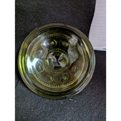 Vintage Indiana Glass Olive Green Kings Crown Thumbprint Covered Candy Dish