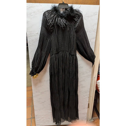 Gibson Latimer XL Black Dress Ostrich Collar Velvet Bow Pleats Midi Lined NOBELT
