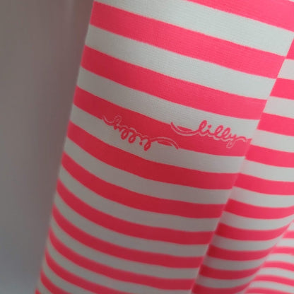 Lilly Pulitzer Briella Neon Pink stripe Boat Neck Dress cap Sleeve Size XL