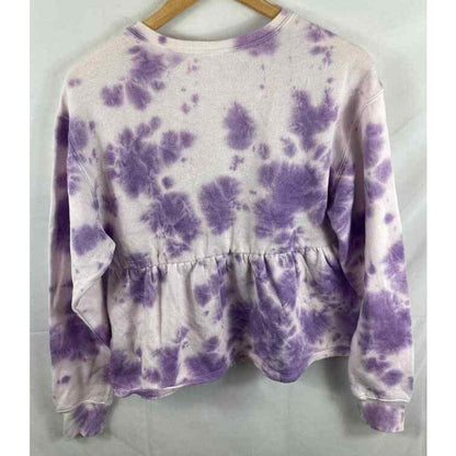 BP Tie Dye Peplum Waist Sweatshirt Top Size Small in Purple and White NWT