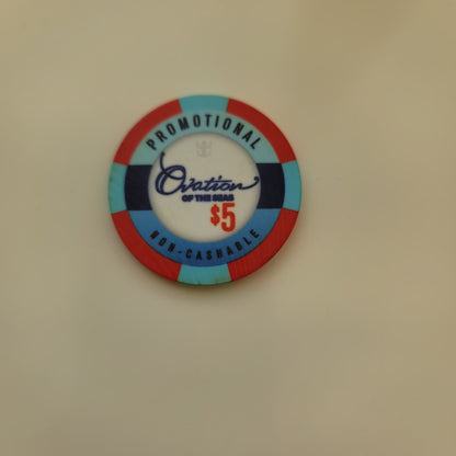 OVATION OF THE SEAS logo PROMO $5 casino gaming poker chip ROYAL CARIBBEAN