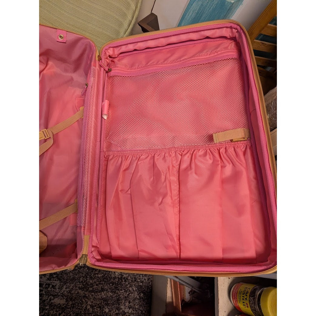 Vintage Liz Claiborne Large Gingham Suitcase Rolling Luggage Orange White