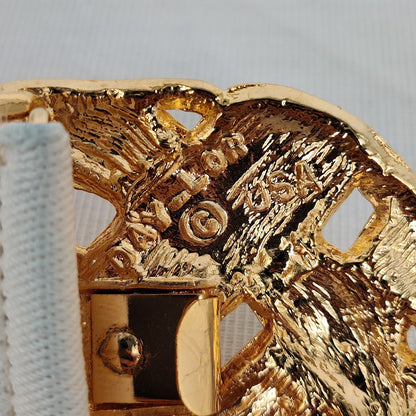Retro Day Lor Signed White Enamel Gold Tone Scarf Clip Belt 80s Glam
