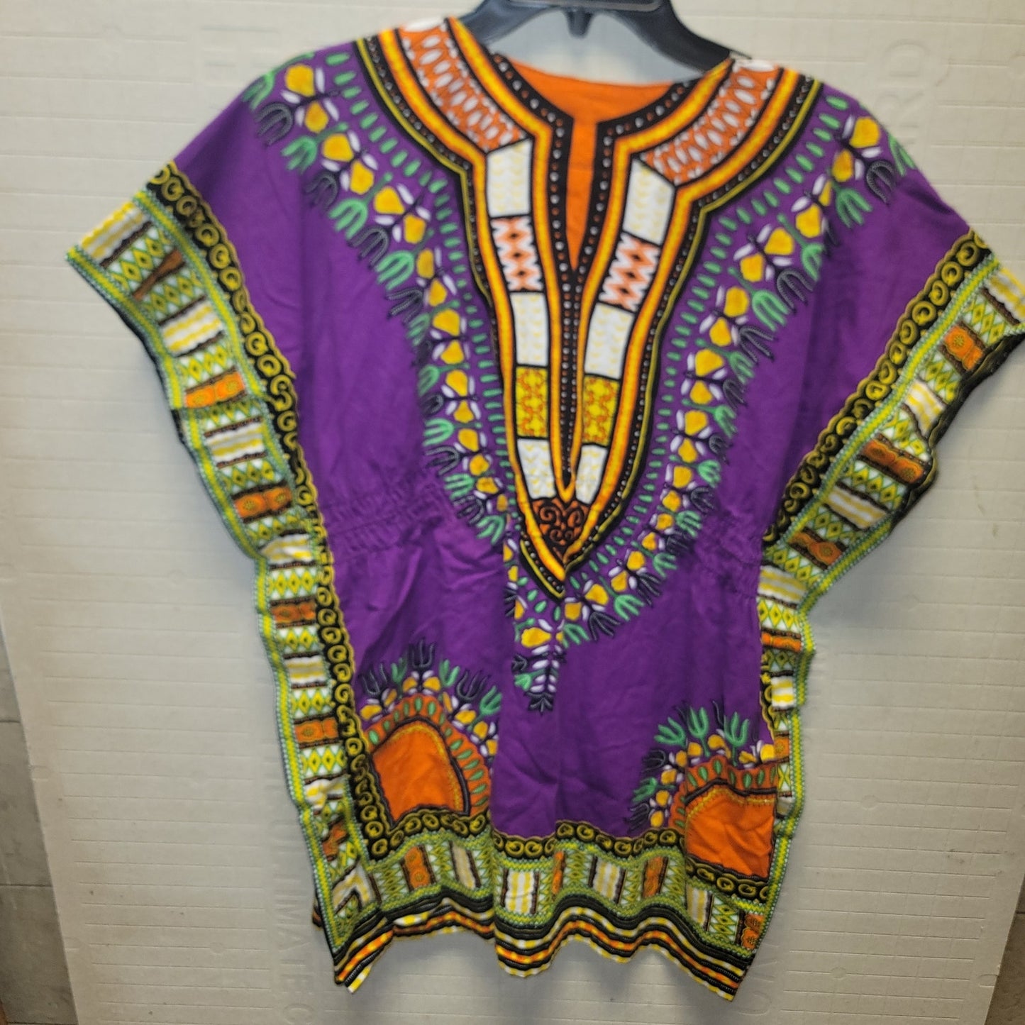 Dashiki Print Shirt Poncho Blouse Elastic Waist Cotton One Size Purple yellow