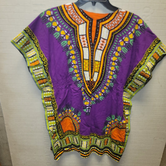 Dashiki Print Shirt Poncho Blouse Elastic Waist Cotton One Size Purple yellow