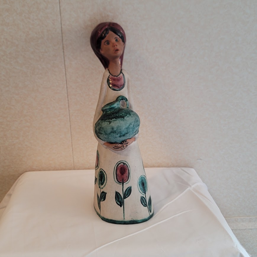 Studio Art Pottery Girl/Lady Figure Statue w/ Jug for Vase Flowers Vintage Heavy