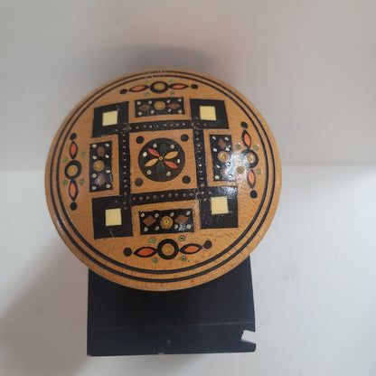 Handcrafted Wooden Jewelry Box w/ lid Handmade Mosaic Box round wooden jewelry