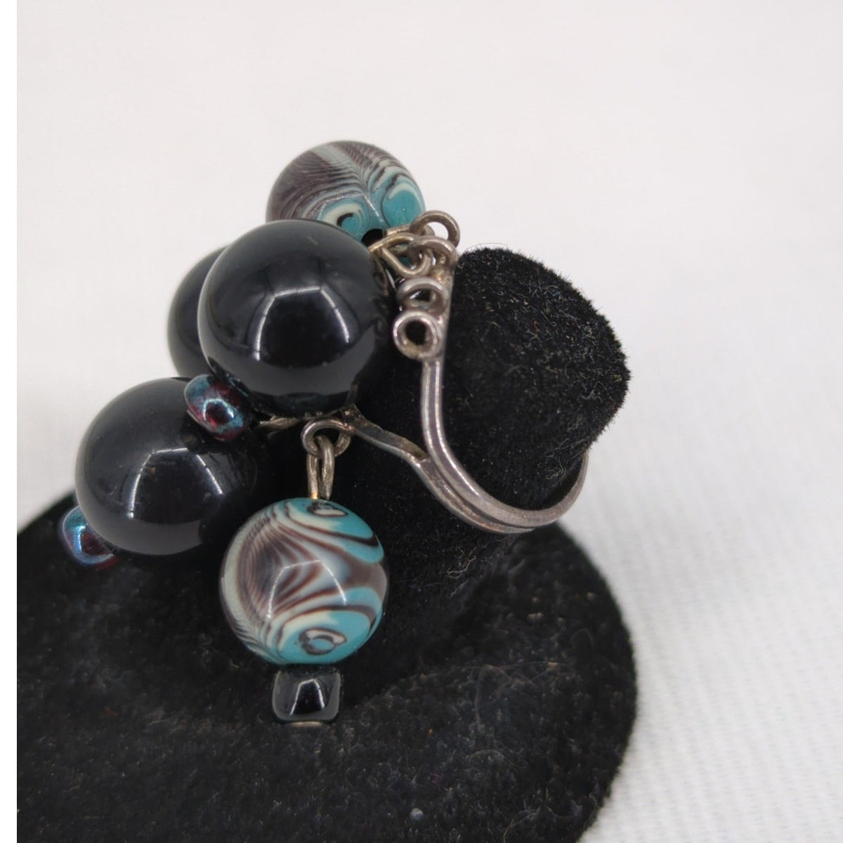 Size 6 Adjustable Bead Custer Black & Blue Beaded Cluster Statement Ring