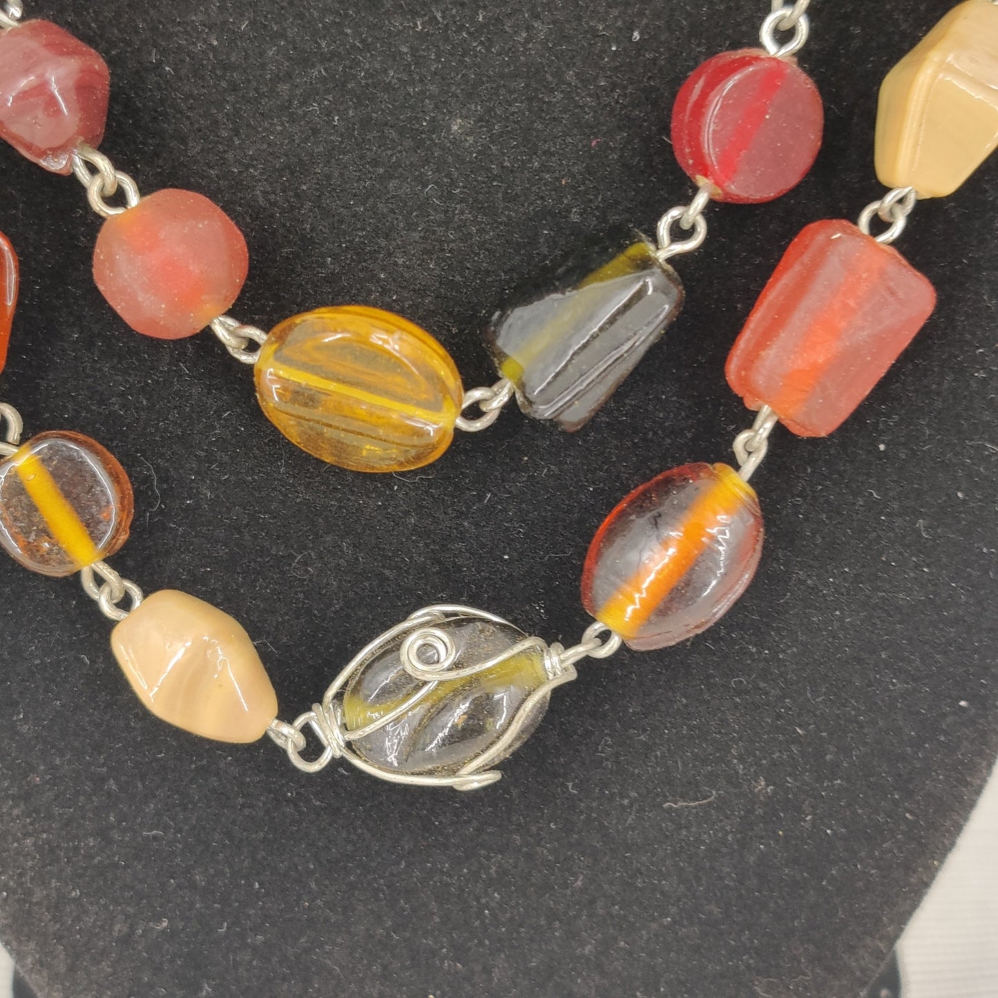 Vintage Fashion Necklace  Multi-Strand Earth Tone Beaded Layering
