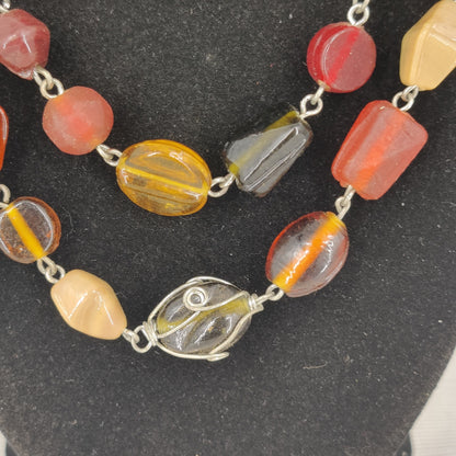 Vintage Fashion Necklace  Multi-Strand Earth Tone Beaded Layering