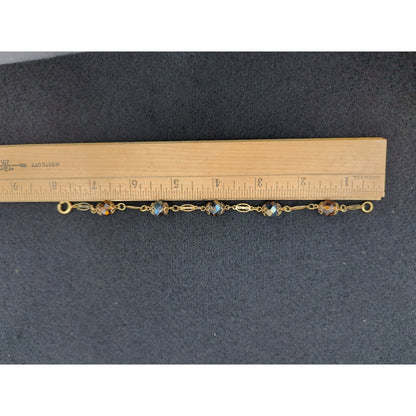 Vintage Fashion BRACELET 8" beaded opalescent amber faceted filigree caps