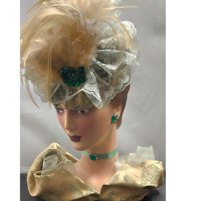Vintage 10" Glamour Lady HeadVase Planter Fancy Hat Kitsch Ostrich FeathersRARE