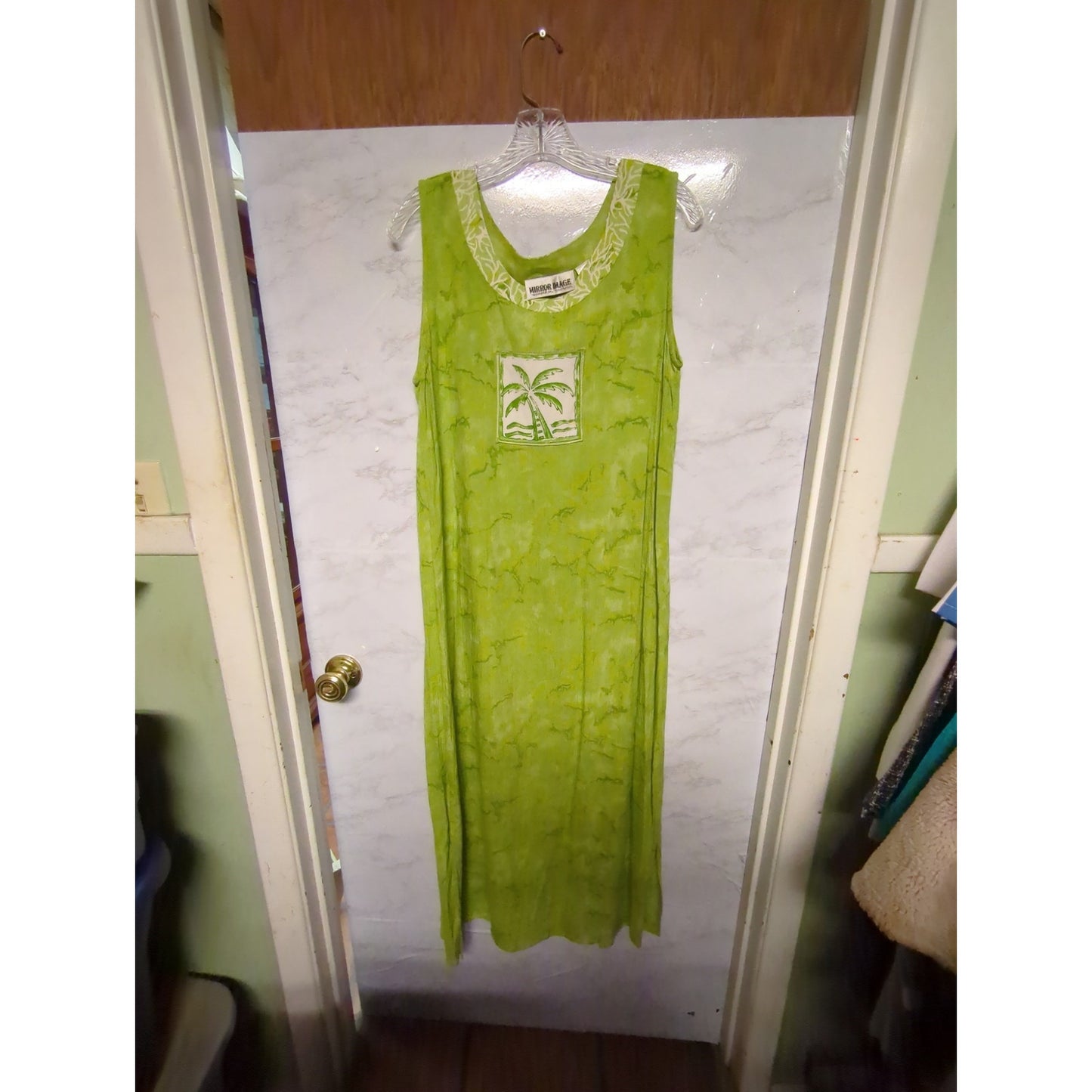 Mirror Image Lime Green 2pc Midi Dress & Button-Up Blouse Tropical XL Palm Tree