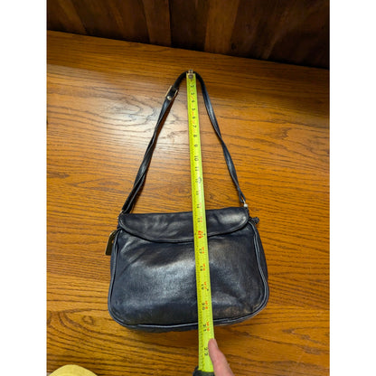 Vintage Dooney & Bourke Navy All Weather Leather Saddle Crossbody Bag Brass Fob