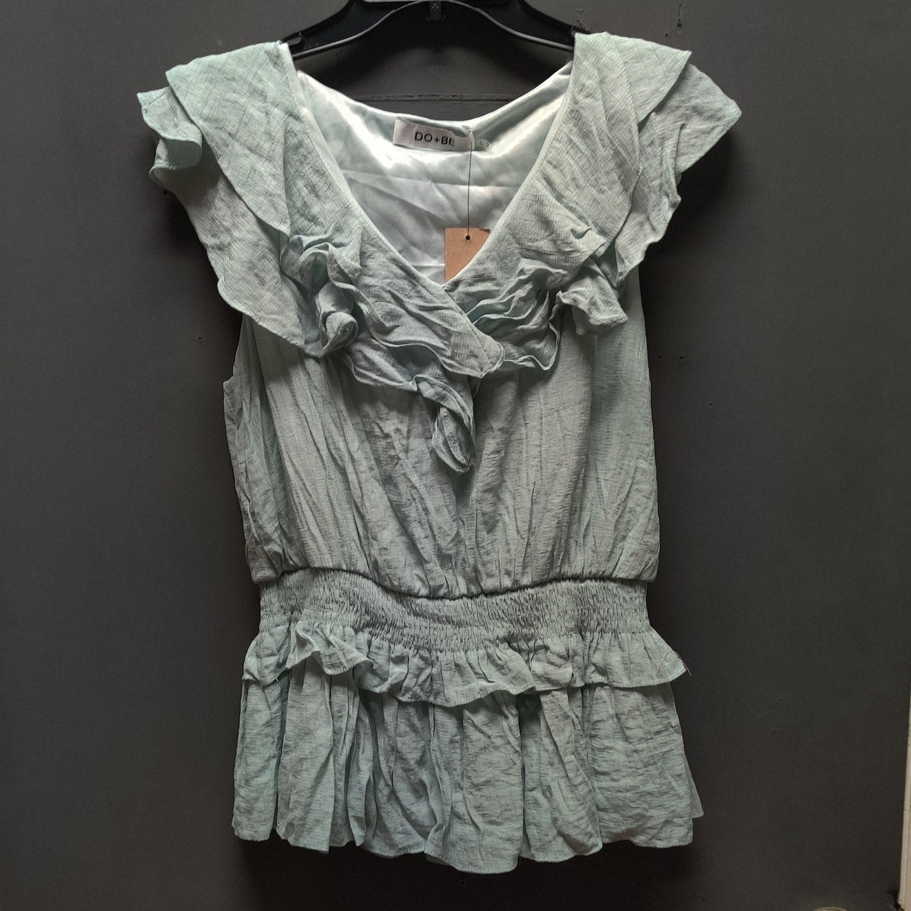 DO+BE Light Blue Ruffle Peplum Top Sleeveless Blouse Summer Bohemian Romantic