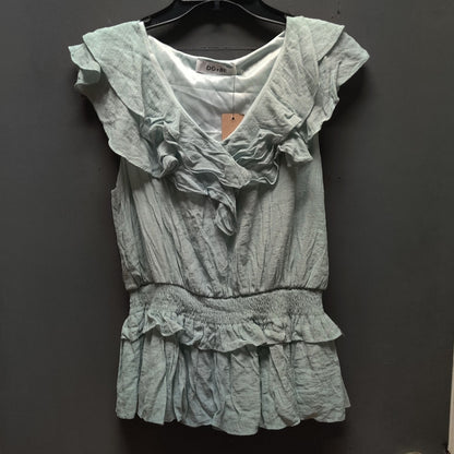 DO+BE Light Blue Ruffle Peplum Top Sleeveless Blouse Summer Bohemian Romantic