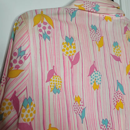 GAYMADE VINTAGE Pink Flowers funky Housecoat Dress Duster Pockets MED/LARGE