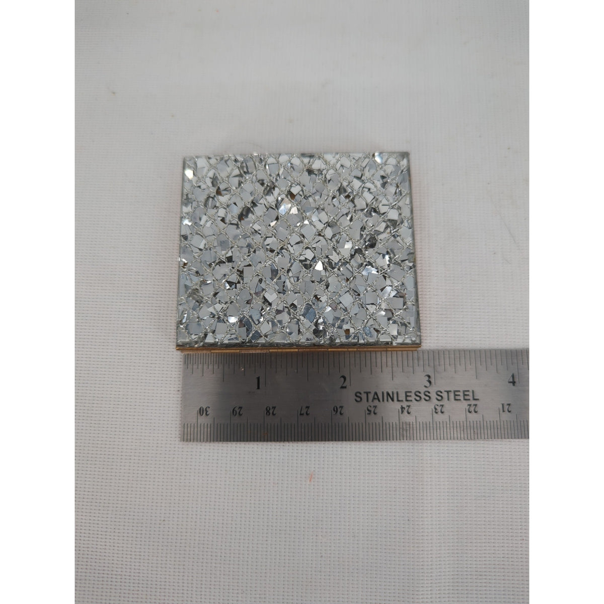 Vintage Silver Glitter / Crushed Moasic Mother-of-Pearl Compact Mirror
