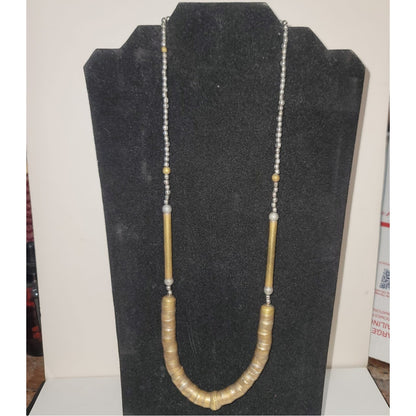 Unusual Single Strand Mixed Metal Brass and silver tone Necklace nesting beads