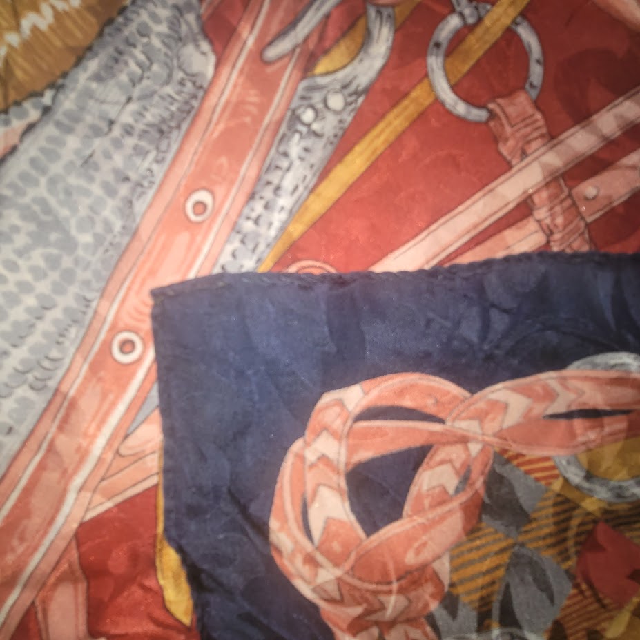 Vintage Italian Silk Scarf Red Navy Equestrian Saddle Old Money Heritage Style