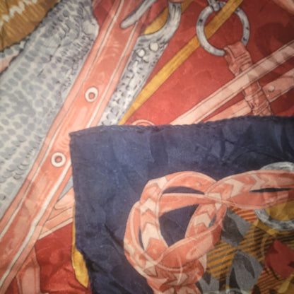 Vintage Italian Silk Scarf Red Navy Equestrian Saddle Old Money Heritage Style