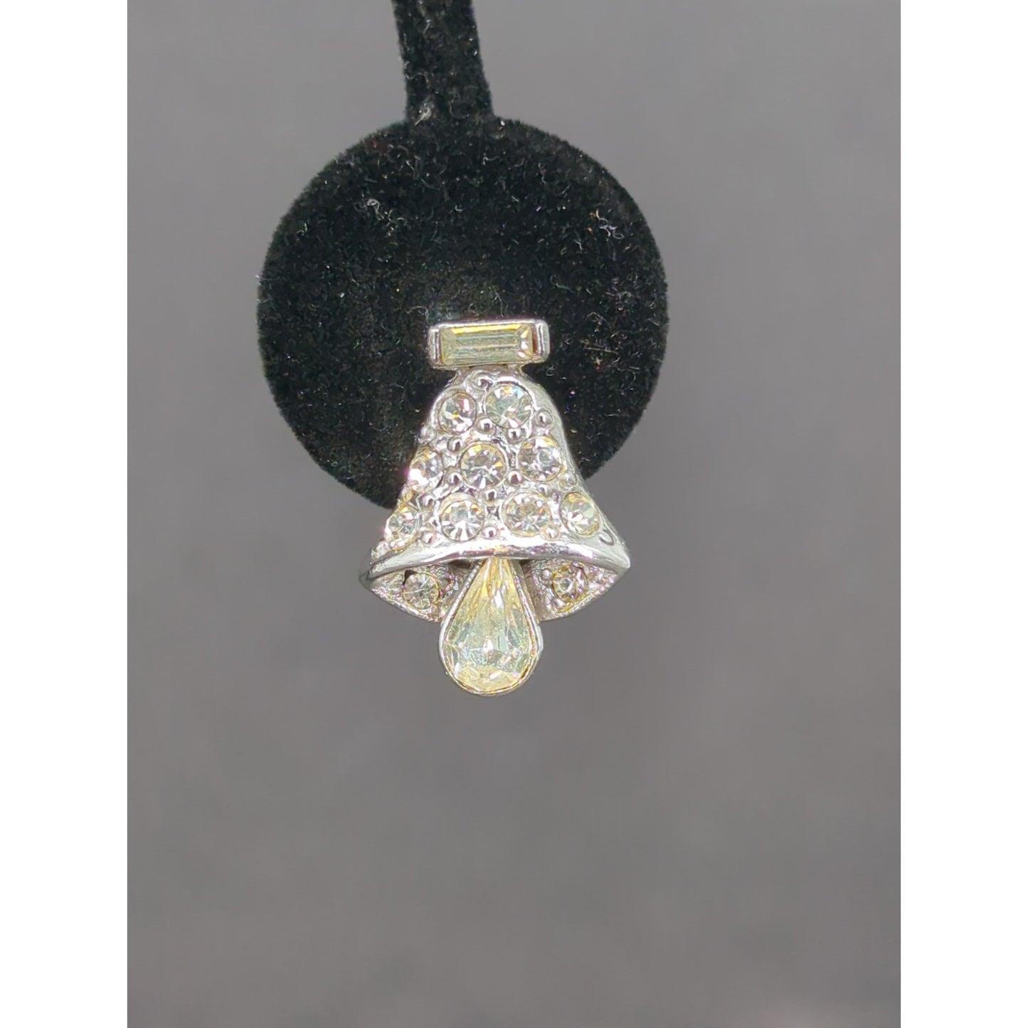 Vintage 1960s Clear Rhinestone Crystal Teardrop Bells ClipOn Dangle Drop Earring